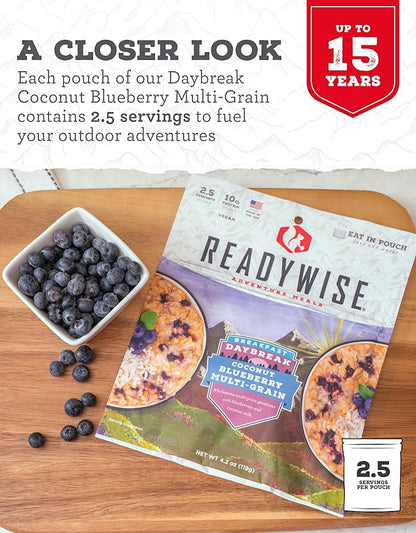 READYWISE - Outdoor Coconut Blueberry Multi-Grain, 2.5 Servings, Pack of 1, Emergency Preparedness, Freeze Dried Food, MRE, Snack Pack, Survival Food, Emergency Food for Backpacking, Camping, and Hiking