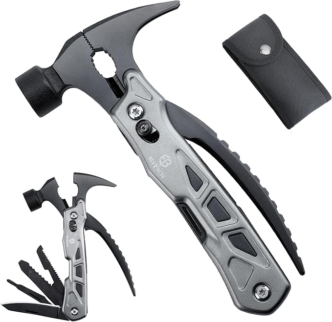 12-in-1 Multitool Pocket Knife with Safety Lock, Durable Nylon Sheath, Multi-Tool for Outdoor, Camping, Ideal Gifts for Father, Husband, Boyfriend Stocking Stuffers Christmas Gifts for Men (silver)