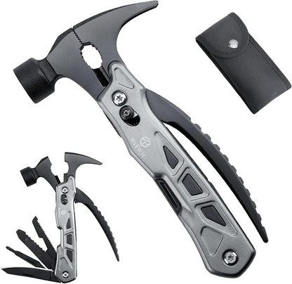 12-in-1 Multitool Pocket Knife with Safety Lock, Durable Nylon Sheath, Multi-Tool for Outdoor, Camping, Ideal Gifts for Father, Husband, Boyfriend Stocking Stuffers Christmas Gifts for Men (silver)
