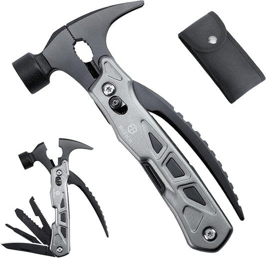 12-in-1 Multitool Pocket Knife with Safety Lock, Durable Nylon Sheath, Multi-Tool for Outdoor, Camping, Ideal Gifts for Father, Husband, Boyfriend Stocking Stuffers Christmas Gifts for Men (silver)