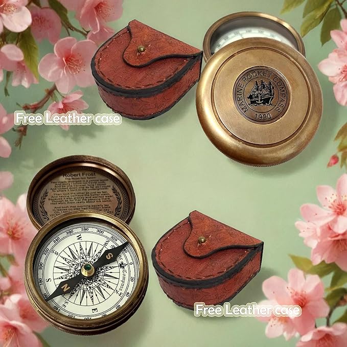 Engraved Brass Compass, Antique Nautical Vintage Directional Magnetic Compass, with Famous Scripture Quote, Baptism Gifts with Leather Case