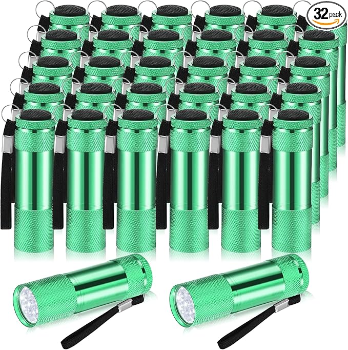 VIHOSE 32 Pcs Mini Flashlights Bulk, Bright Aluminum Handheld Flash Light with Lanyard, Small LED Flashlights for Kids Night Reading Emergency Hurricane Camping Hiking Party Favors(Green)
