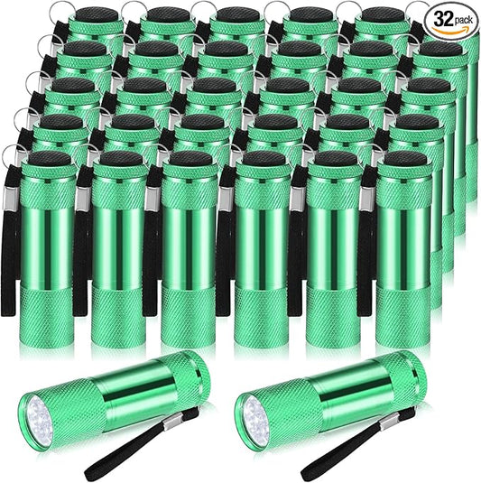 VIHOSE 32 Pcs Mini Flashlights Bulk, Bright Aluminum Handheld Flash Light with Lanyard, Small LED Flashlights for Kids Night Reading Emergency Hurricane Camping Hiking Party Favors(Green)