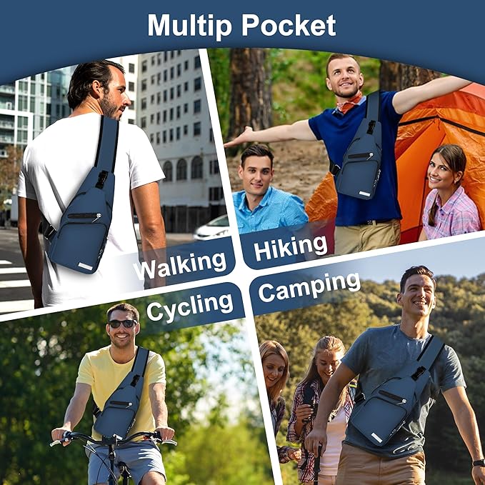 Sling Bag for Women Mens Crossbody Bag, Chest Bag Sling Backpack with USB Charging Port for Walking Hiking