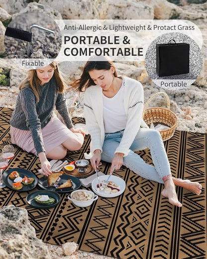 MontVoo Outdoor Rug Carpet Waterproof 6x9 Outdoor Patio Rug Mat Reverisble Plastic Straw Outdoor Rug for RV Camping Picnic Beach Balcony Boho Black Brown