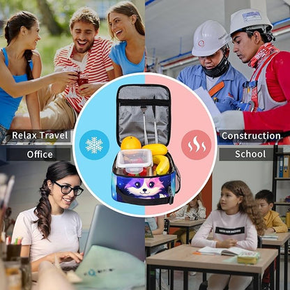 Galaxy Fox Printed Insulated Lunch Box Portable Lunch Bag with Detachable Handle,Reusable Lunchbox for Office Work Travel Picnic Camping Beach