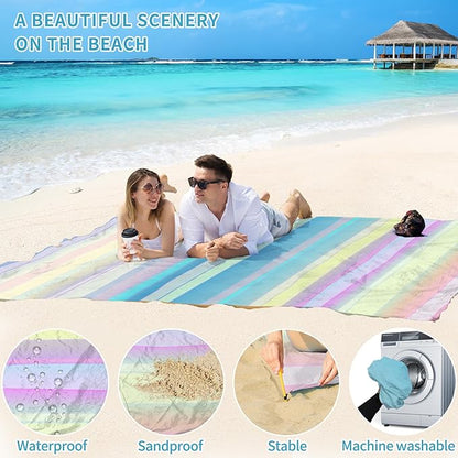 BYDOLL Beach Blanket Waterproof Sandproof 78''×110'' Suits1-7 Adults Compact Lightweight Oversized Sand-Free Blanket Large Picnic Mat for Beach Travel Camping Hiking
