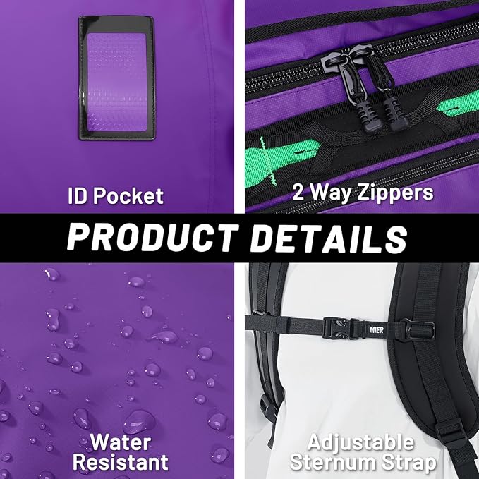 MIER Large Duffle Backpack Sports Gym Bag with Shoe Compartment, Heavy Duty and Water Resistant, Purple, 45L
