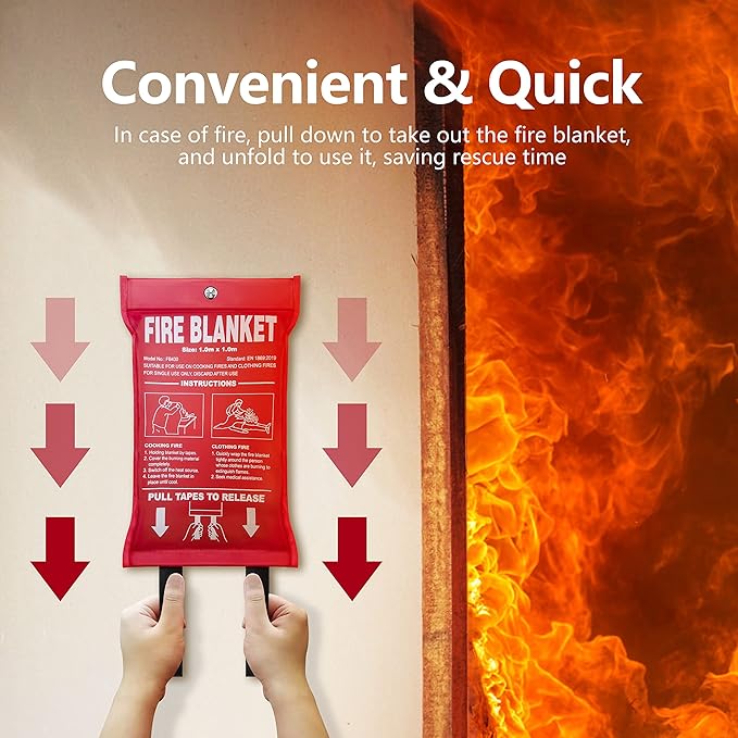 2Pack 39.3x39.3In Large Fire Blanket, Fiberglass Fire Emergency Blankets, Suppression Flame Retardant Fireproof Survival Safety Blanket for Kitchen Home Car Office Warehouse School Fireplace