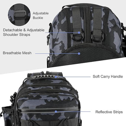MoKo Fishing Backpack Sling Bag with Rod & Gear Holder, Nylon Waterproof Fishing Tackle Storage Bag for Fishing