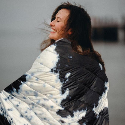 Camping Blanket, Puffy Waterproof Travel Blanket, Warm Cozy Picnic Blanket, for Outdoors, Travel, and Mountain.(Cow, 78" x 56")