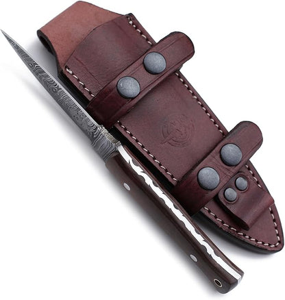 Handmade Damascus Steel Knife for Hunting,Survival,Camping,Bushing and Fishing, Fixed Blade Spear point Full Tang Micarta Handle with Cowhide-Leather Sheath -WKD-800