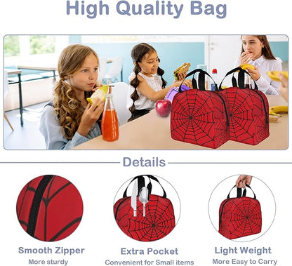 Spider Web Red Insulated Lunch Bag Reusable Lunch Box Women Men,Cooler Thermal Meal Tote for Kids School Student Picnic Office Work