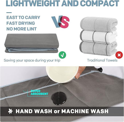 HOEAAS 2 Pack Microfiber Camping Towels, Quick Dry Towel, Super Absorbent Ultra Compact Travel Towel Soft Lightweight Sports Towel for Sweat Fast Drying Towels for Pool,Gym,Hiking,Backpacking,Fitness
