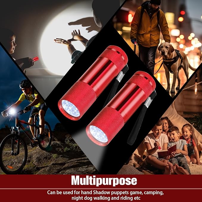 VIHOSE 32 Pcs Mini Flashlights Bulk, Bright Aluminum Handheld Flash Light with Lanyard, Small LED Flashlights for Kids Night Reading Emergency Hurricane Camping Hiking Party Favors(Red)
