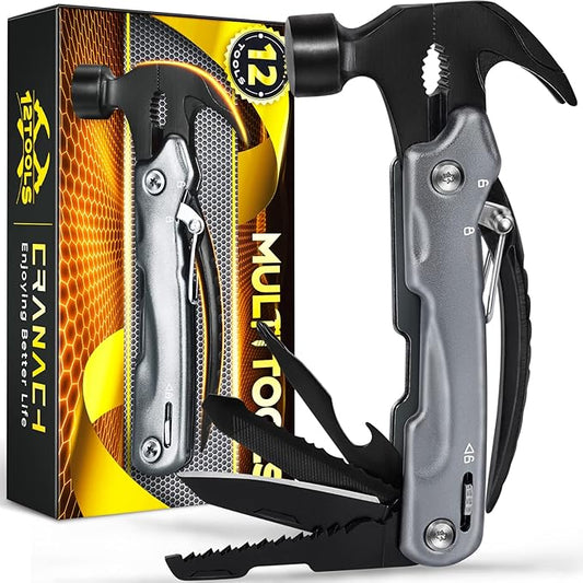 Camping Accessories Multitool Gifts for Men - 12 in 1 Christmas Stocking Stuffers Hammer Multi Tool Birthday Gift for Dad Boyfriend Women Husband Cool Stuff Gadgets Pocket Tools for Fishing Hunting