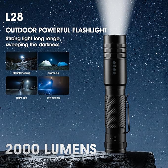 Flashlights High Lumens Rechargeable, Compact Flashlight for Camping, Home, Small Flashlights Powerful 5 Modes, Pocket LED Flashlight USB Rechargeable