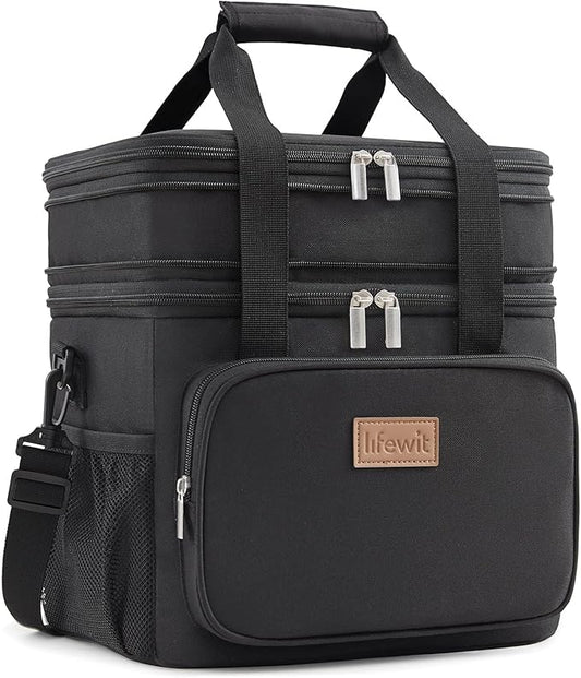 Lifewit Lunch Box for Men Women, Black, 12L/16Can, Insulated Soft Cooler Bag with Padded Shoulder Strap, Ideal for Work/Flight/Travel