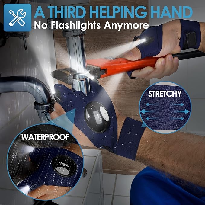 PARIGO Flashlight Gloves with Lights Gifts for Men Valentines Day Gifts for Him Boyfriend Husband Anniversary Easter Gifts Christmas Birthday Stocking Stuffers Cool Gadget Fishing Gifts