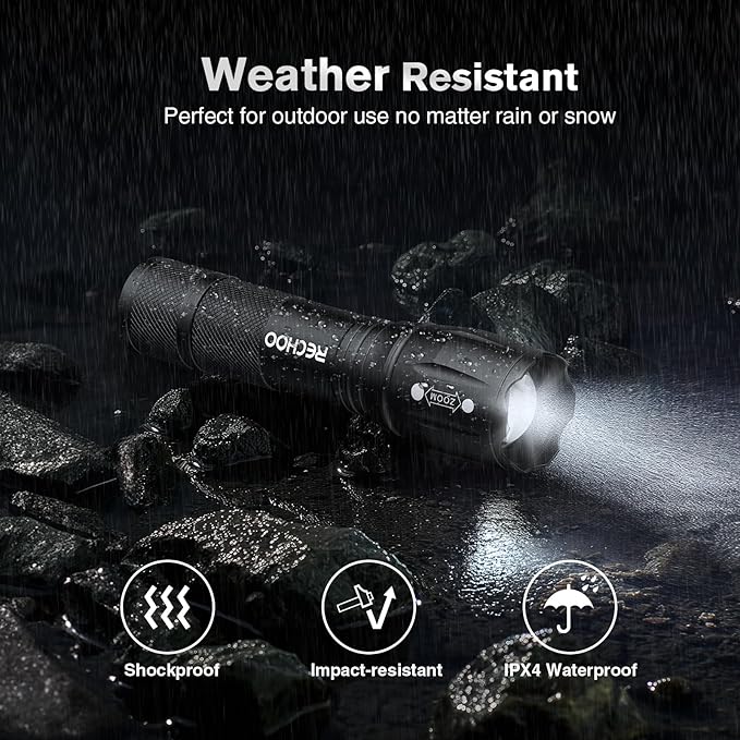 LED Flashlights High Lumens 2 Pack, Powerful Tactical Flashlight With 3 Modes, Pocket Small Flash Light, Waterproof Zoomable Flashlights for Home Emergencies, Camping Essentials (Battery Included)…