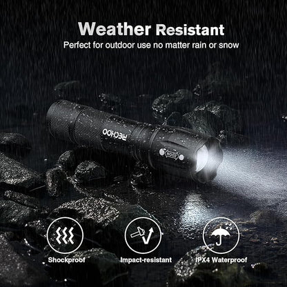 LED Flashlights High Lumens 2 Pack, Powerful Tactical Flashlight With 3 Modes, Pocket Small Flash Light, Waterproof Zoomable Flashlights for Home Emergencies, Camping Essentials (Battery Included)…