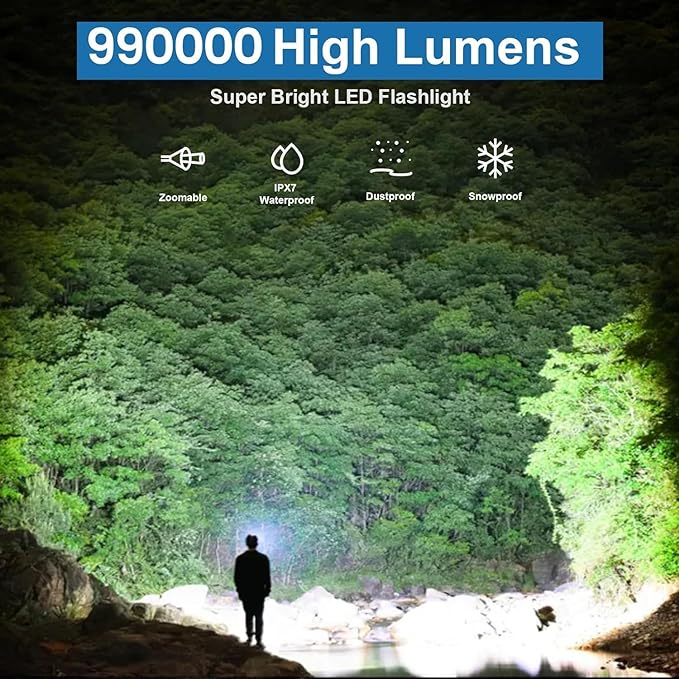 Rechargeable Flashlights 990,000 High Lumens - 2 Pack, Super Bright LED Flash Light with 5 Modes, 12 Hour Brightest Waterproof Handheld Flashlight for Home, Camping