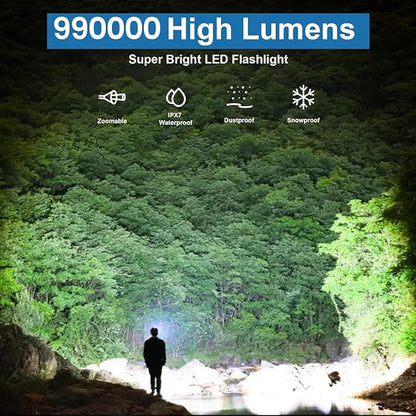 Rechargeable Flashlights 990,000 High Lumens - 2 Pack, Super Bright LED Flash Light with 5 Modes, 12 Hour Brightest Waterproof Handheld Flashlight for Home, Camping