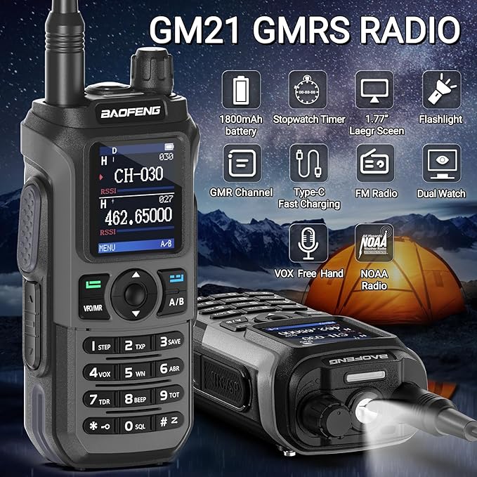 BAOFENG GMRS Radio GM21 GMRS Handheld Radio Long Range Walkie Talkies for UV-5R GMRS Rechargeable Two Way Radio with Battery NOAA Weather Receiver,999 Channels,Copy Frequency and USB-C Charger