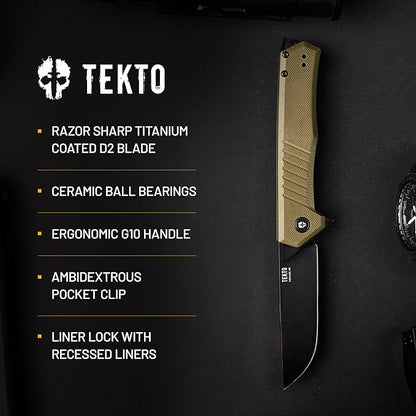 F1 Alpha Folding Pocket Knife - Modified Straight Back Blade, Titanium Coated D2 Steel, Ideal for Outdoor Camping and Backpacking, Tactical Carbon Fiber Handle, Blue Titanium Accents