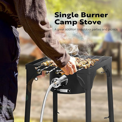 VIVOHOME Single Propane Outdoor Burner 100,000 BTU Camping Stove with Adjustable Legs, Gas Stove for Camp Cookout