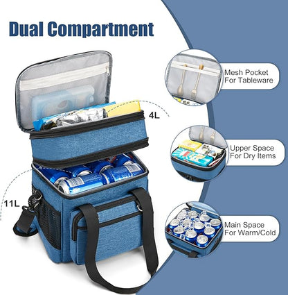 Insulated Lunch Box for Men/Women: Reusable Lunch Bag for Work Office Daytrip Picnic Beach - Leakproof Cooler Tote Bag Organizer for Adults - Blue