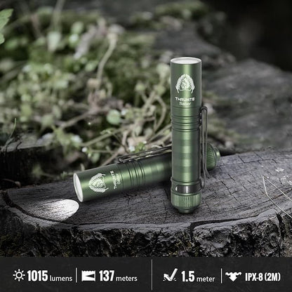 ThruNite BSS Saber 1015 Lumens AA Mini Flashlight Rechargeable, Small EDC Flashlight with Clip High Performance LED Light (Dark Green)