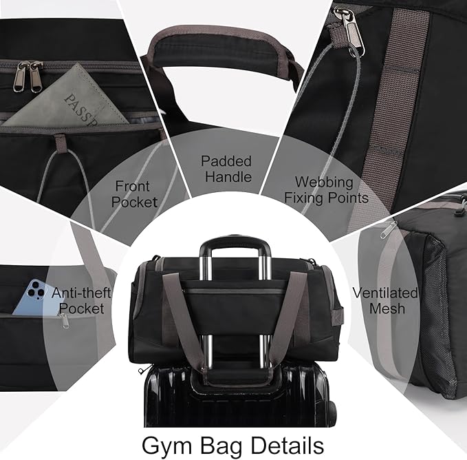 MAXTOP Gym Bag for Women Men Travel Duffle Bag Large Capacity Carry On Weekender Overnight Bag With Shoe Compartment Gym Tote Dry Wet Separation Duffel Bag for Travel
