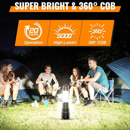 Flashlights 100000 High Lumens Rechargeable - 360° COB Lantern Camping Flashlight 2000 Meters Long Beam Super Bright LED Flash Light, Waterproof, 20H Runtime,5 Modes,Zoomable Handheld Flashlight