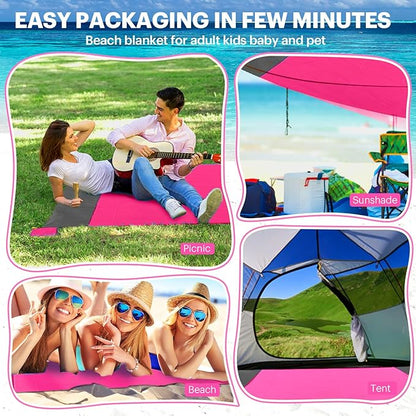 EASYFUN Beach Blanket Sandproof Oversized, 118'' × 110'' Extra Large Beach Mat, Portable Picnic Mat for Travel Camping Hiking, Light Weight Beach Essentials Family Water Resistant Mat Nylon 210T