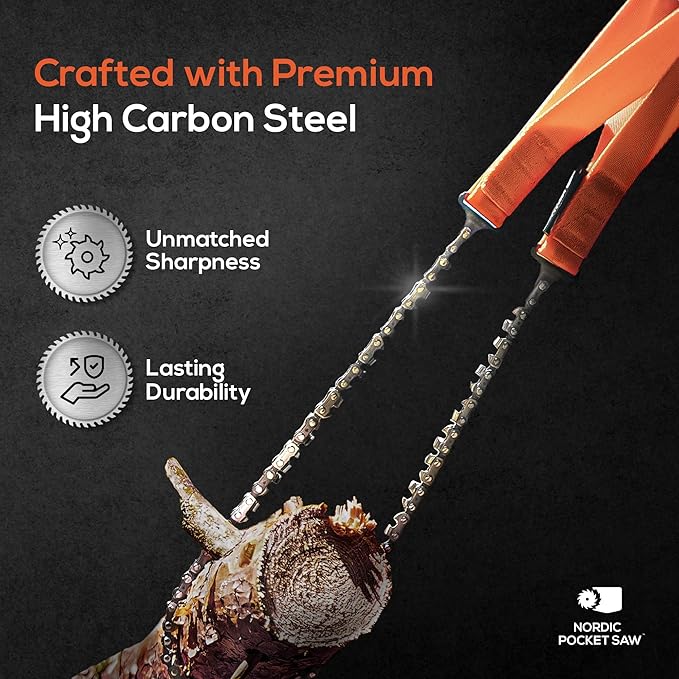 25.6" or 36" - Survival Pocket Chainsaw with 3 Color Variations - Pocket Chainsaw for Camping - Camping Chainsaw Manual - Survival Chainsaw for Outdoor & Trekking - Foldable Chainsaw