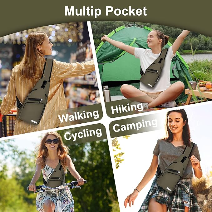 Sling Bag for Women Mens Crossbody Bag, Chest Bag Sling Backpack with USB Charging Port for Walking Hiking