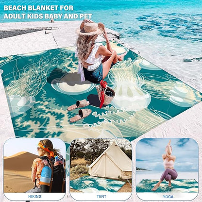Beach Blanket Oversized Extra Large78 X 110",Waterproof Sandproof Beach Blanket 2-8 Adults Lightweight Durable for Travel Camping Hiking Picnic