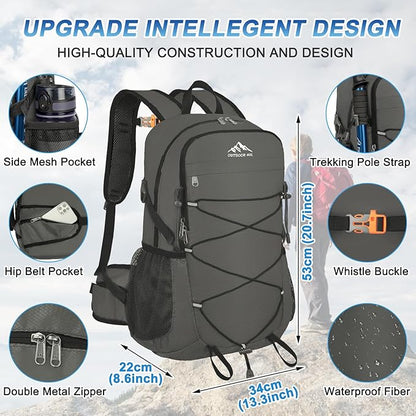 BKNOOU 40L Lightweight Hiking Backpack Packable Camping Backpack Waterproof Hiking Daypack Men Women Foldable Travel Daypack