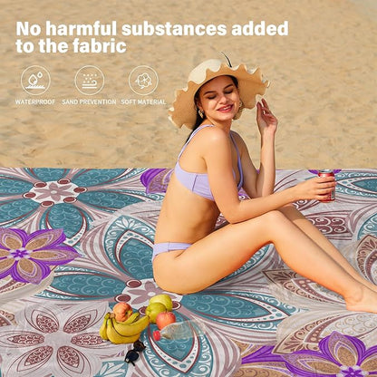 Beach Blanket Oversized Extra Large 78" X 81",Waterproof Sandproof Beach Blanket 1-7 Adults Lightweight Durable for Travel Camping Hiking Picnic
