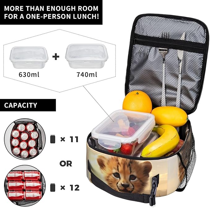 SARA NELL Cute Cheetah Insulated Lunch Bag Baby Cheetah Lunch Box for Women Men Teens Kids, Reusable Lunch Tote Bag, Leakproof Thermal Insulated Lunch Bags for Work, Picnic, School or Travel