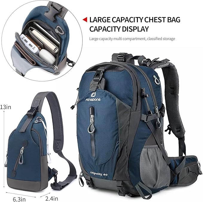 40L Waterproof Lightweight Hiking,Camping,Travel Backpack for Men Women