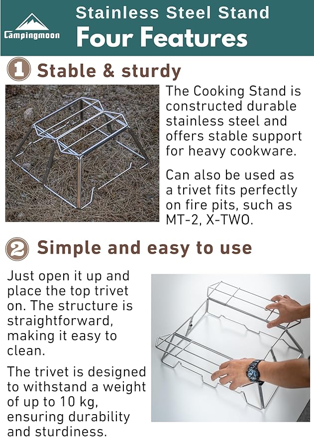 CAMPINGMOON Collapsable Campfire Cooking Stand Trivat Stainless Steel for Open Fire Camping Outdoor MT-2-ST