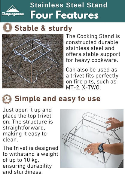 CAMPINGMOON Collapsable Campfire Cooking Stand Trivat Stainless Steel for Open Fire Camping Outdoor MT-2-ST