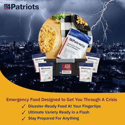 4Patriots: 1-Week Emergency Food Supply Survival Kit, Perfect for Camping, Freeze-Dried Preparedness Food, Designed to Last 25 Years, Be Ready with 42 Servings of Delicious Breakfast, Lunch, & Dinner