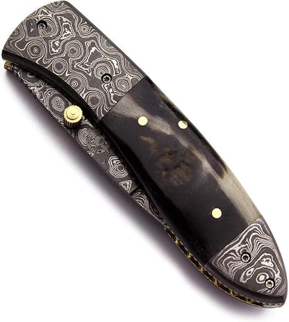 Handmade Damascus Steel Pocket,FoldingKnife Bowie for Hunting,Survival,Camping,Bushcraft and Fishing -Fixed Blade Dagger with Folding Full Tang-Micarta Handle with Cowhide-Leather Sheath-DCX 21 -96