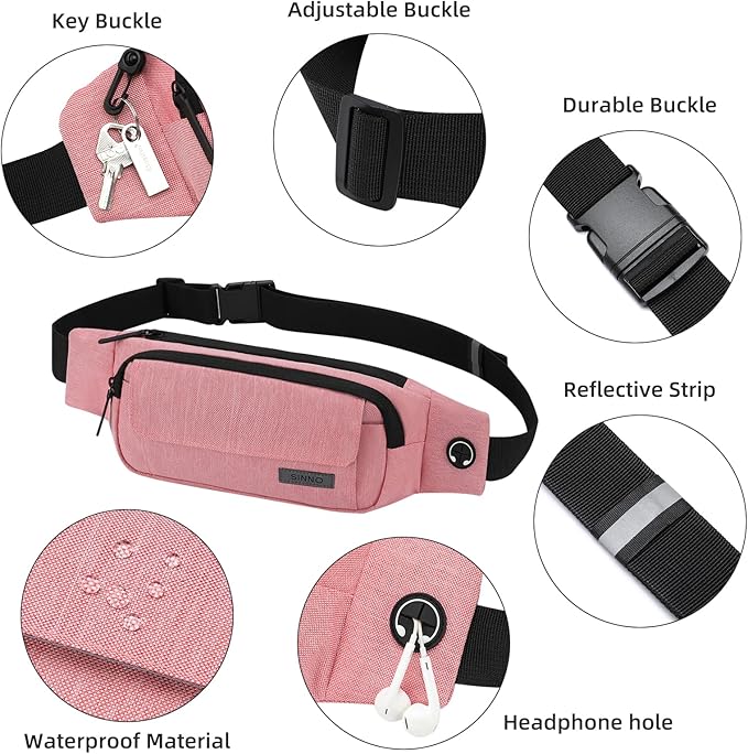 SINNO Large Crossbody Fanny Pack for Women Men Belt Bag With 4-Zipper Pockets for Travel Running Hiking Workout Dog Walking Outdoors Sport Fishing Waist Pack Bag Carrying All Phones