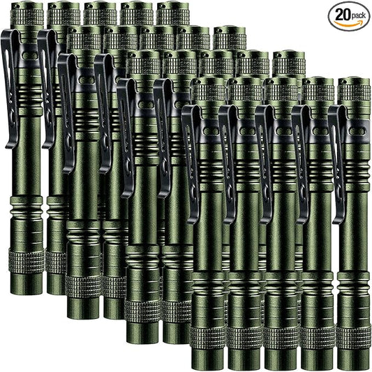 20 Pack Pen Light Flashlight Mini Small Flashlight with Clip Waterproof LED Pocket Pen Flashlights for Camping, Inspection, Work, and Emergency(Large,Green)