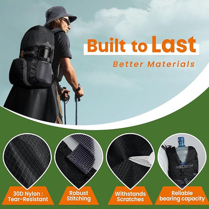 33L Waterproof Hiking Backpack with Portable-Rest Station for Camping/Travel/Outdoors, Versatile & Lightweight Foldable Daypack for Men/Women (Black, Waterproof)