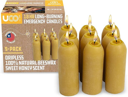 UCO 12-Hour Natural Beeswax Long-Burning Candles for UCO Candle Lanterns and Emergency Preparedness, Made in USA
